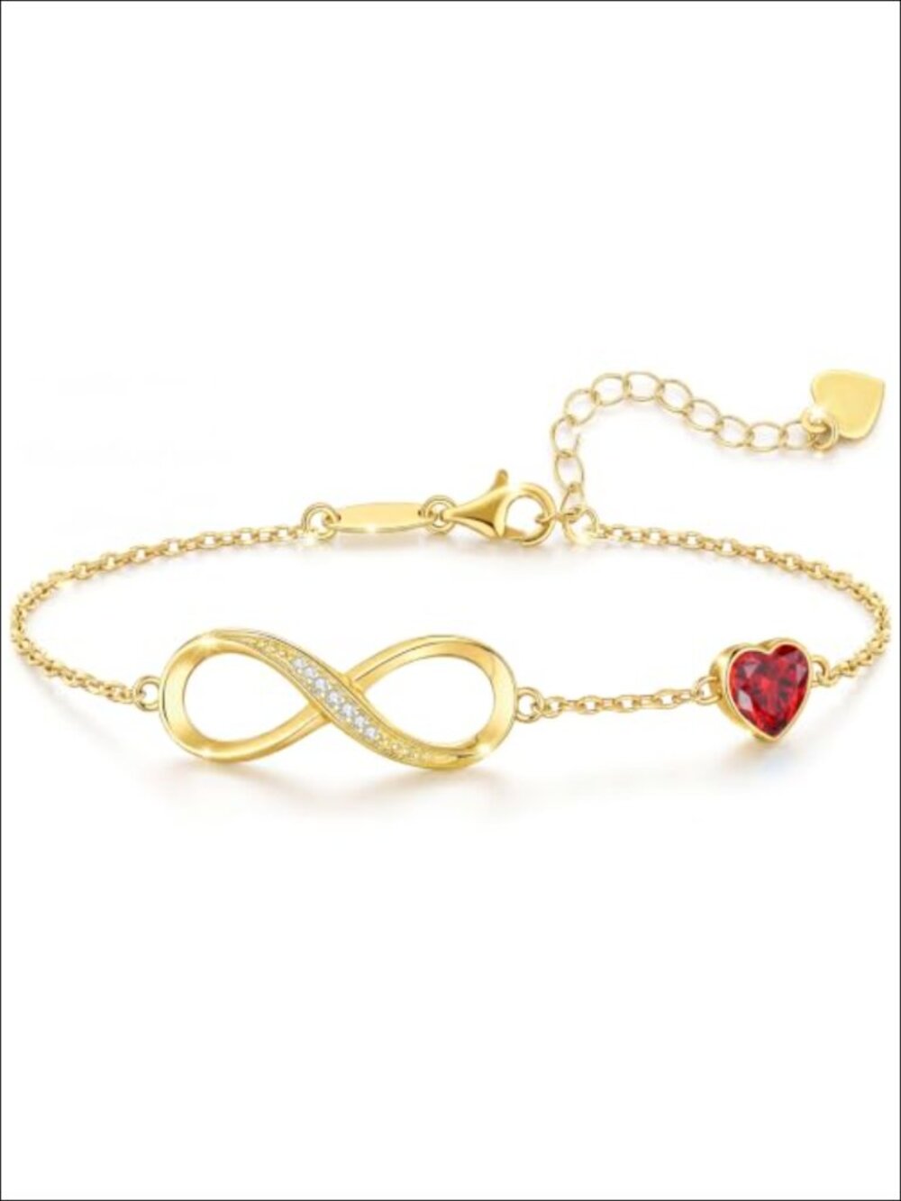 14K Gold Plated Infinity Heart Birthstone Bracelet, Hypoallergenic Link Bracelet